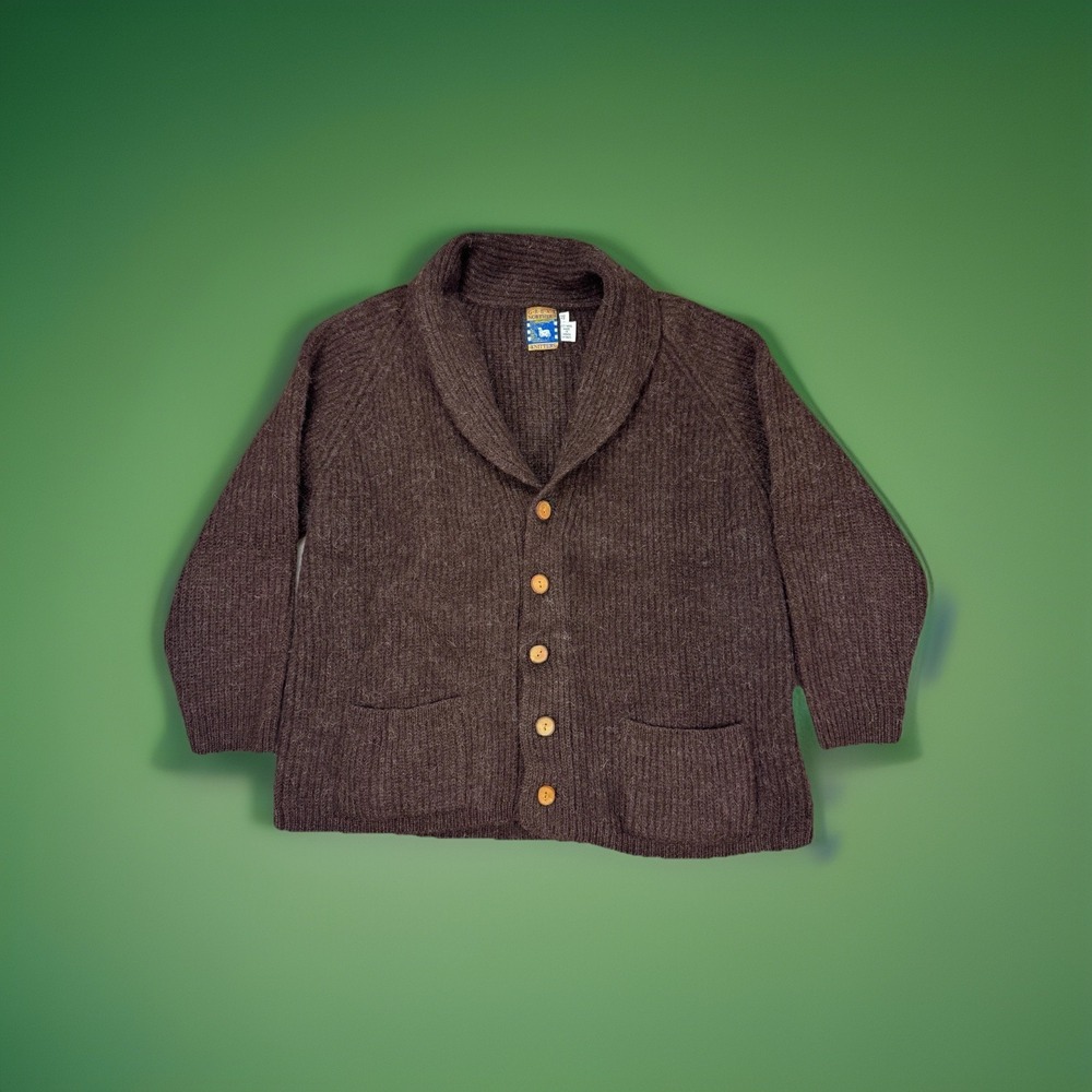 VTG Great Northern Knitters Wool Shawl Cardigan 46 Chunky Knit Brown Canada‎